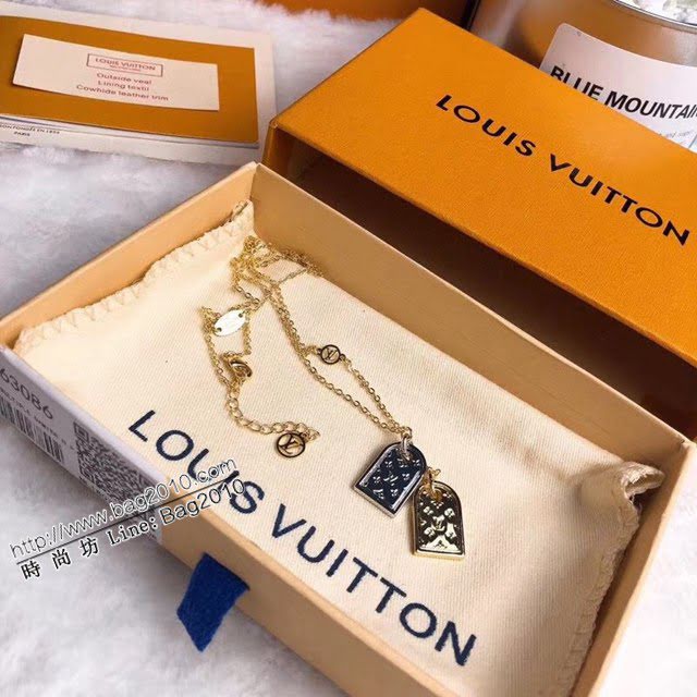 Louis Vuitton新款飾品 路易威登金銀雙牌項鏈 LV字母銘牌吊墜項鏈  zglv2108